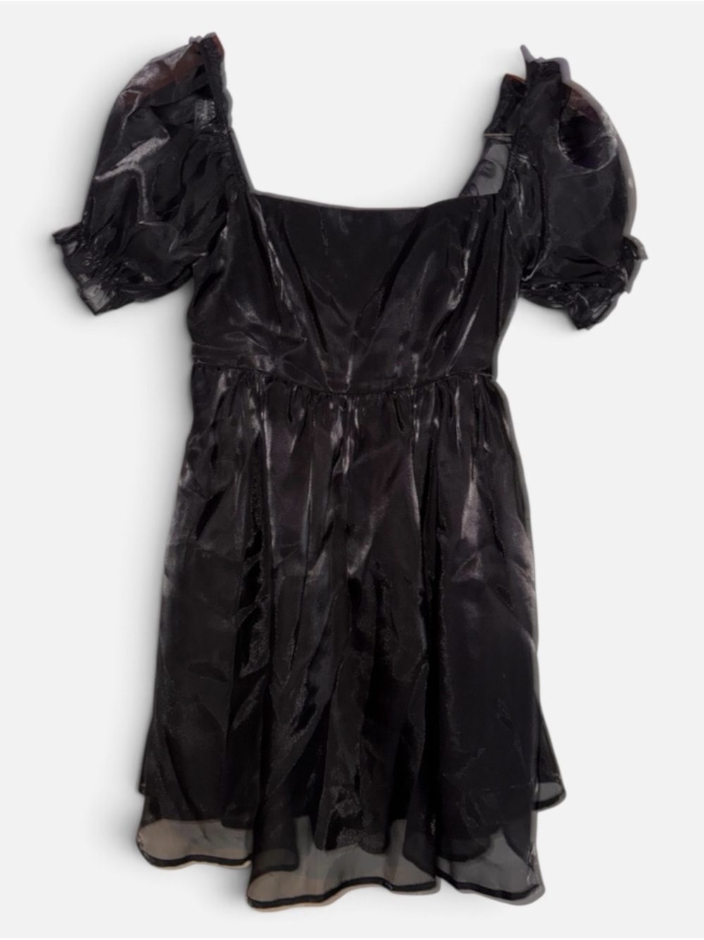 Thirty/Thirty LA Black Organza Babydoll Mini Dress – Puff Sleeve – Size S